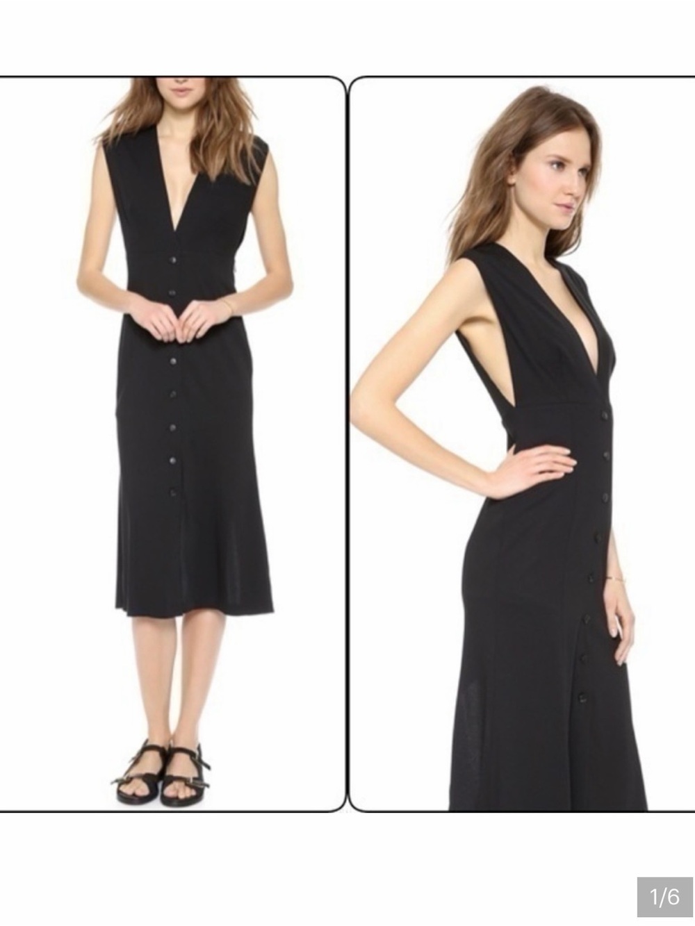 Theysken’s Theory Sleeveless Black Button-Front V-Neck Dress